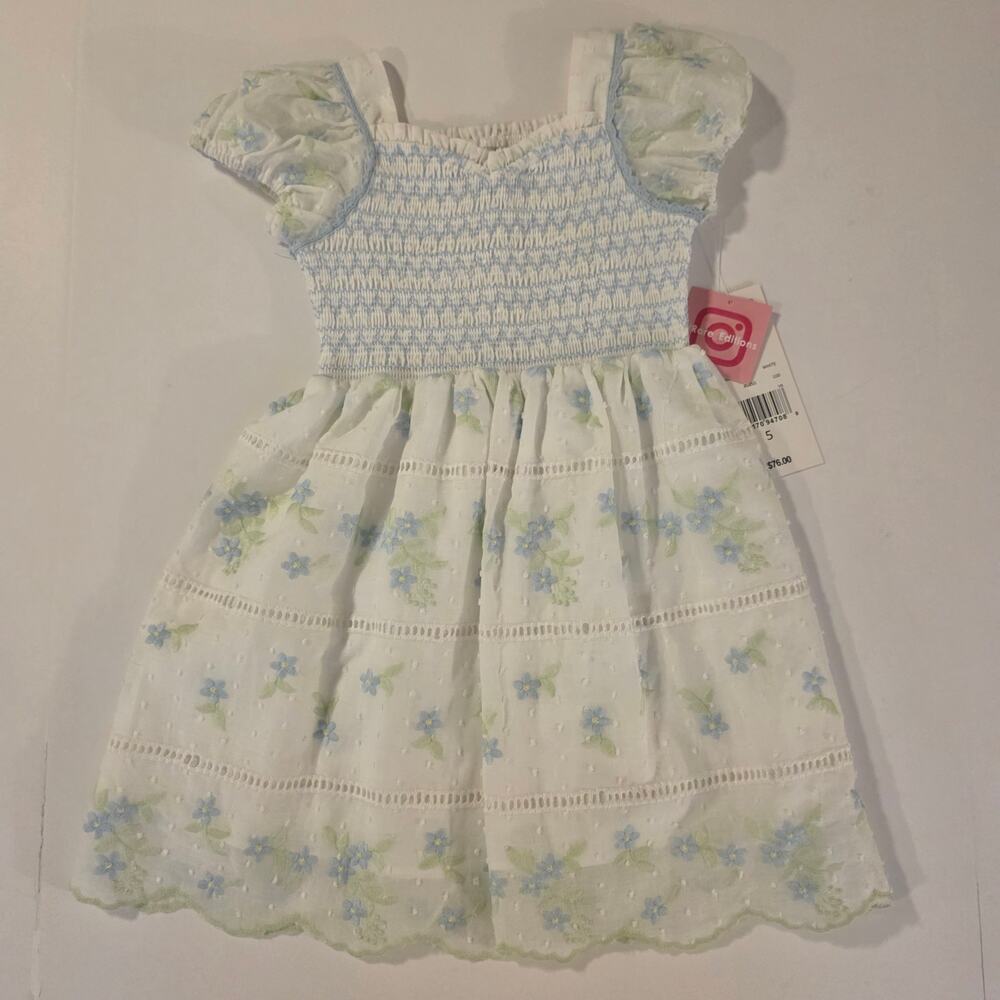 Rare Editions Size 5 Girls Dress Smocked Embroidered Floral Lined MSRP $78 NWT